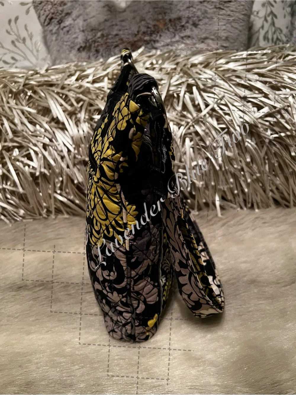 VERA BRADLEY Baroque 2008 Zipper Hipster Crossbody Black Yellow Y2K Floral